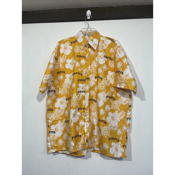 Pittsburgh Pirates Hawaiian Shirt Mens AXL XL Yellow Floral All Over Print MLB - Picture 1 of 3